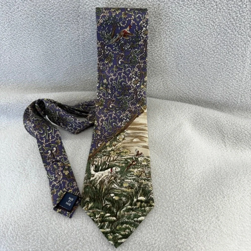 Vintage Ralph Lauren Neck Tie Pheasant Dog 100% Silk Made In USA Dress Preppy